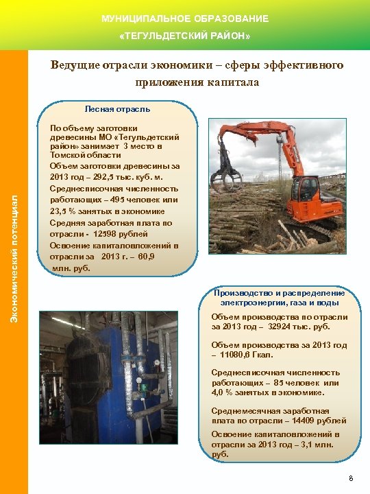 МУНИЦИПАЛЬНОЕ ОБРАЗОВАНИЕ «ТЕГУЛЬДЕТСКИЙ РАЙОН» Ведущие отрасли экономики – сферы эффективного приложения капитала Экономический потенциал