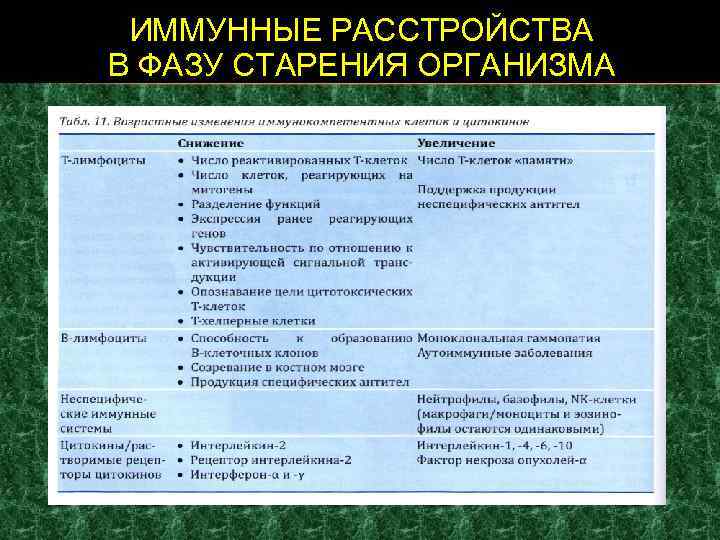 ИММУННЫЕ РАССТРОЙСТВА В ФАЗУ СТАРЕНИЯ ОРГАНИЗМА 