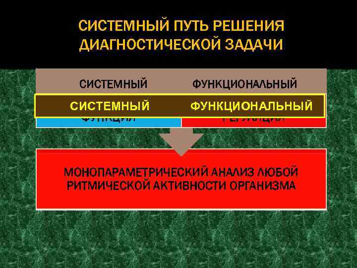 СИСТЕМНЫЙ ПУТЬ РЕШЕНИЯ ДИАГНОСТИЧЕСКОЙ ЗАДАЧИ СИСТЕМНЫЙ ОБЩЕОРГАНИЗМЕННАЯ СИСТЕМНЫЙ ФУНКЦИЯ ФУНКЦИОНАЛЬНЫЙ СИСТЕМНАЯ ФУНКЦИОНАЛЬНЫЙ РЕГУЛЯЦИЯ МОНОПАРАМЕТРИЧЕСКИЙ