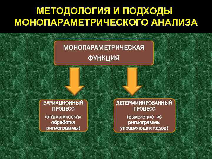 МЕТОДОЛОГИЯ И ПОДХОДЫ МОНОПАРАМЕТРИЧЕСКОГО АНАЛИЗА МОНОПАРАМЕТРИЧЕСКАЯ ФУНКЦИЯ ВАРИАЦИОННЫЙ ПРОЦЕСС ДЕТЕРМИНИРОВАННЫЙ ПРОЦЕСС (статистическая обработка ритмограммы)