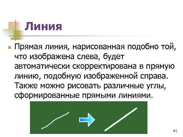 Линия n Прямая линия, нарисованная подобно той, что изображена слева, будет автоматически скорректирована в