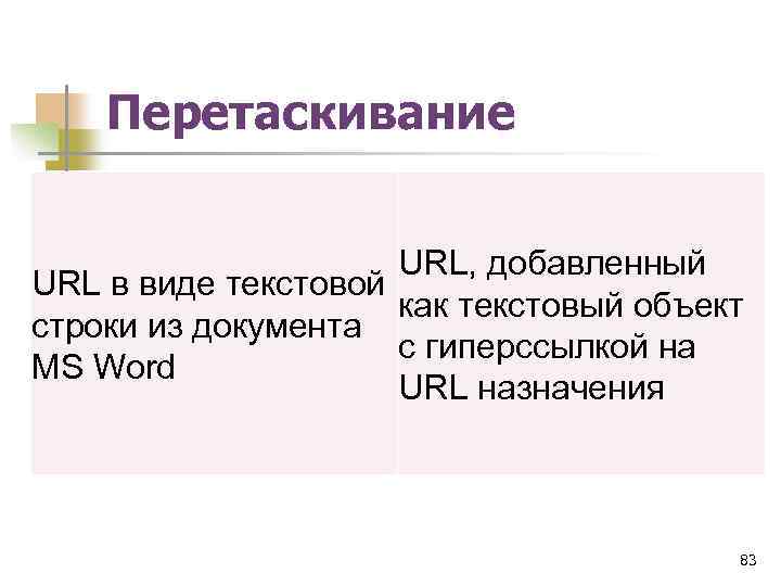 Перетаскивание URL, добавленный URL в виде текстовой как текстовый объект строки из документа с