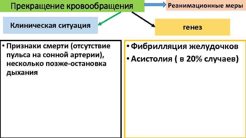 Прекращение кровообращения Клиническая ситуация • Признаки смерти (отсутствие пульса на сонной артерии), несколько позже-остановка