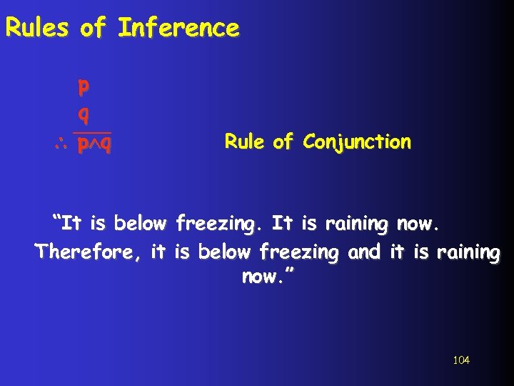 Rules of Inference p q Rule of Conjunction “It is below freezing. It is