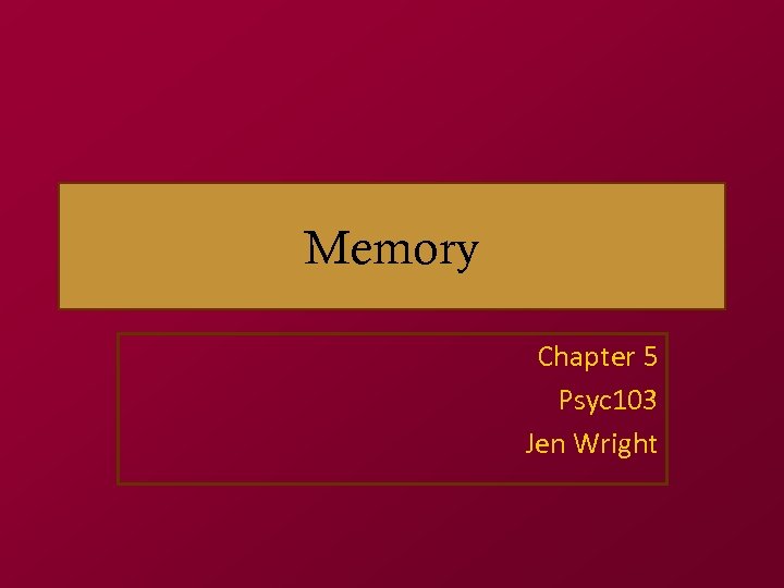 Memory Chapter 5 Psyc 103 Jen Wright 
