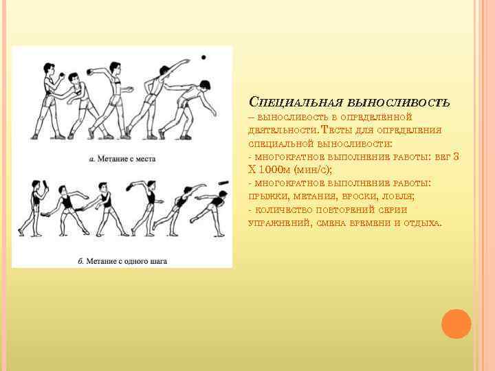 СПЕЦИАЛЬНАЯ ВЫНОСЛИВОСТЬ – ВЫНОСЛИВОСТЬ В ОПРЕДЕЛЁННОЙ ДЕЯТЕЛЬНОСТИ. ТЕСТЫ ДЛЯ ОПРЕДЕЛЕНИЯ СПЕЦИАЛЬНОЙ ВЫНОСЛИВОСТИ: - МНОГОКРАТНОЕ