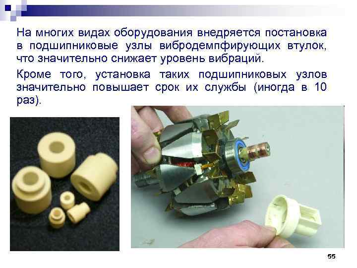 На многих видах оборудования внедряется постановка в подшипниковые узлы вибродемпфирующих втулок, что значительно снижает