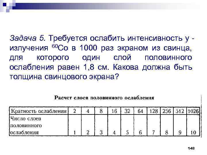 Задача 5. Требуется ослабить интенсивность у излучения 60 Со в 1000 раз экраном из