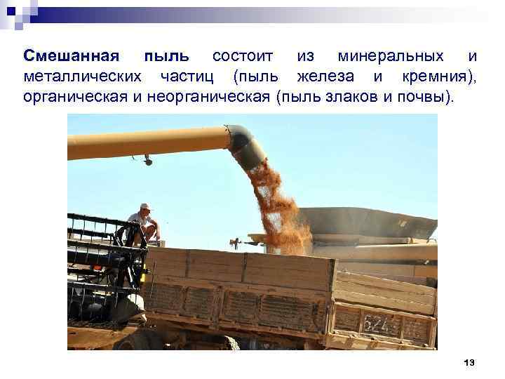 Смешанная пыль состоит из минеральных и металлических частиц (пыль железа и кремния), органическая и