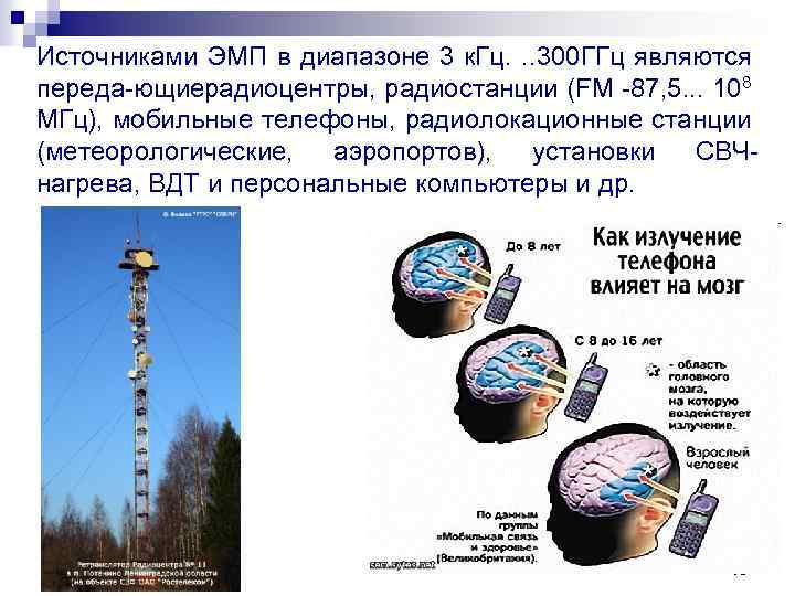 Источниками ЭМП в диапазоне 3 к. Гц. . . 300 ГГц являются переда ющиерадиоцентры,