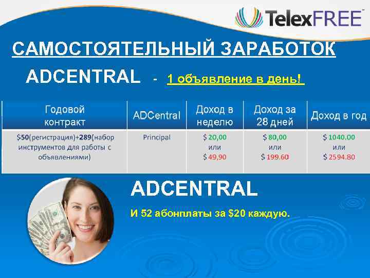 САМОСТОЯТЕЛЬНЫЙ ЗАРАБОТОК ADCENTRAL - 1 объявление в день! Контракт на год ADCentral Прибыль в