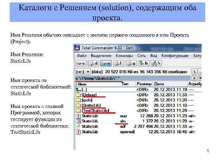 Каталоги с Решением (solution), содержащим оба проекта. Имя Решения обычно совпадает с именем первого