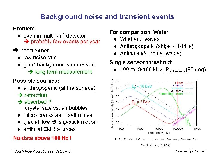 Background noise and transient events Problem: l even in multi-km 3 detector probably few