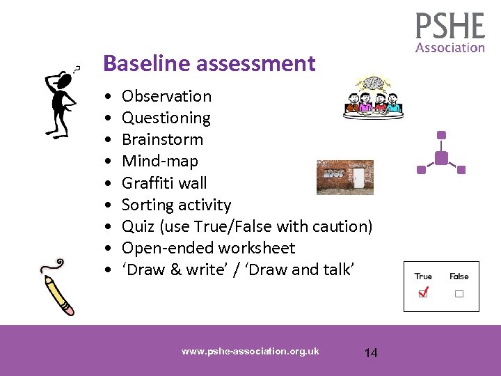 Baseline assessment • • • Observation Questioning Brainstorm Mind-map Graffiti wall Sorting activity Quiz