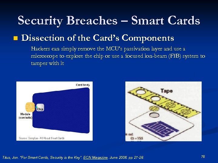 Security Breaches – Smart Cards n Dissection of the Card’s Components Hackers can simply
