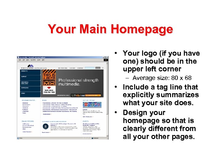 Your Main Homepage • Your logo (if you have one) should be in the