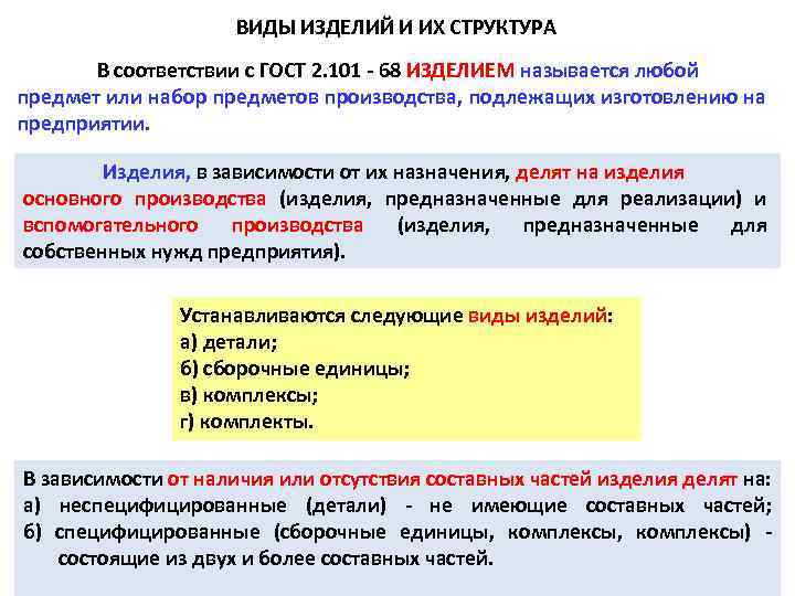 ВИДЫ ИЗДЕЛИЙ И ИХ СТРУКТУРА В соответствии с ГОСТ 2. 101 68 ИЗДЕЛИЕМ называется