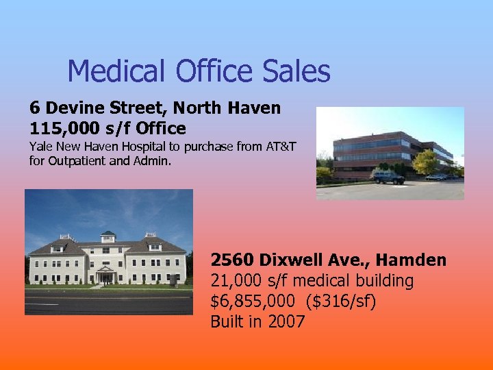 Medical Office Sales 6 Devine Street, North Haven 115, 000 s/f Office Yale New