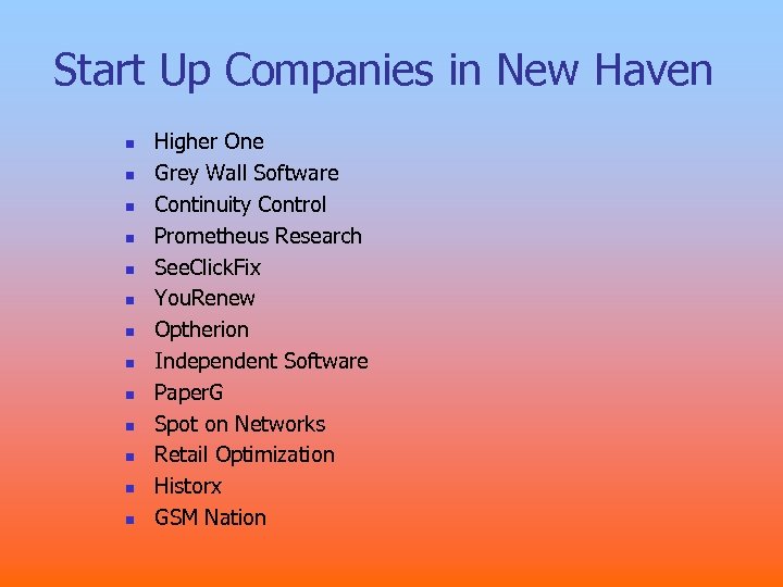 Start Up Companies in New Haven n n n Higher One Grey Wall Software
