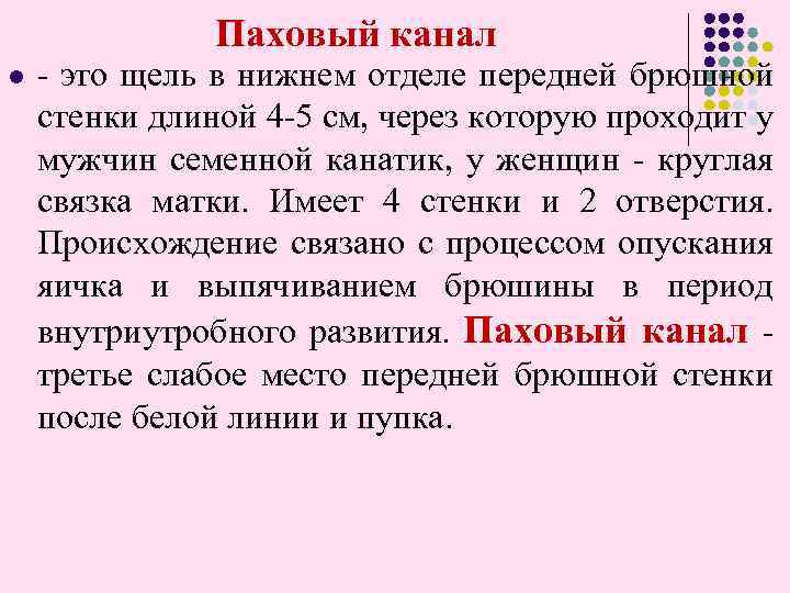  Паховый канал l - это щель в нижнем отделе передней брюшной стенки длиной