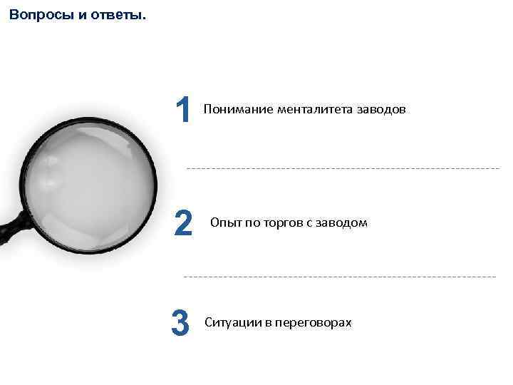 Вопросы и ответы. 1 2 3 Понимание менталитета заводов Опыт по торгов с заводом