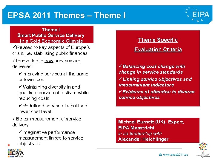 EPSA 2011 Themes – Theme I Smart Public Service Delivery in a Cold Economic