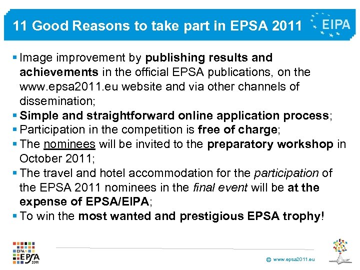 11 Good Reasons to take part in EPSA 2011 § Image improvement by publishing