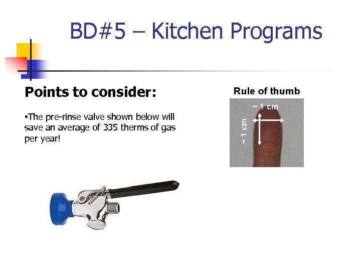 BD#5 – Kitchen Programs Points to consider: • The pre-rinse valve shown below will