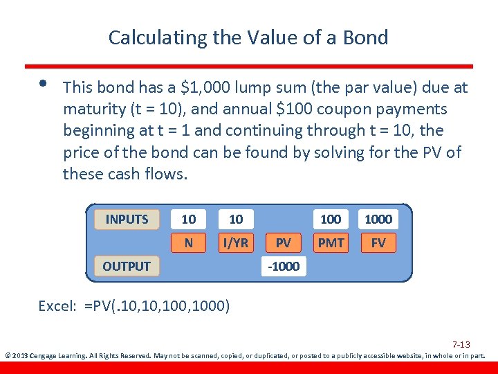 Calculating the Value of a Bond • This bond has a $1, 000 lump