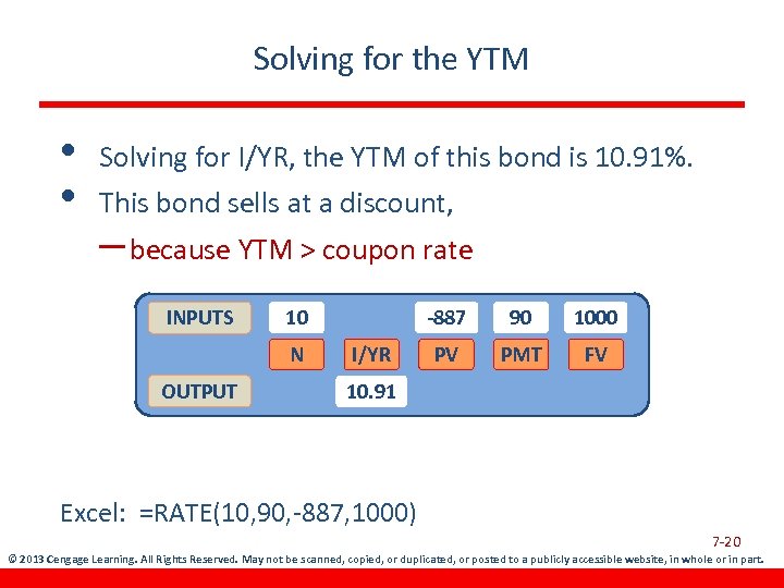 Solving for the YTM • • Solving for I/YR, the YTM of this bond
