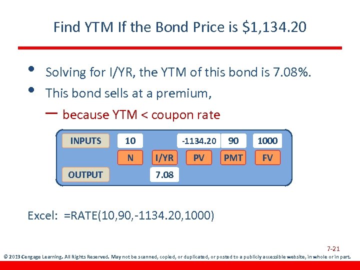 Find YTM If the Bond Price is $1, 134. 20 • • Solving for