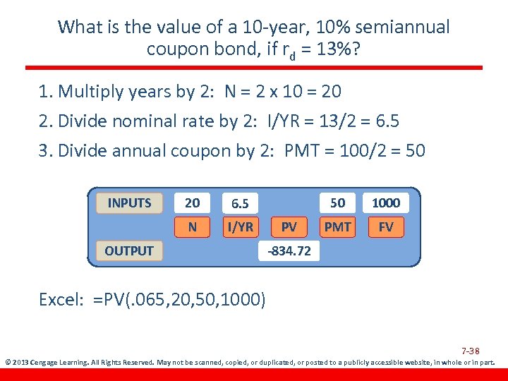 What is the value of a 10 -year, 10% semiannual coupon bond, if rd