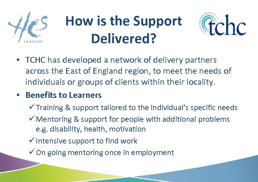 How is the Support Delivered? • TCHC has developed a network of delivery partners