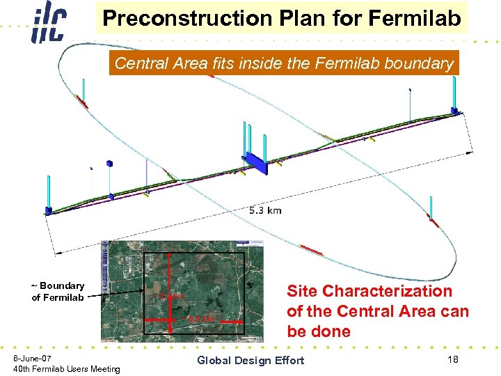 Preconstruction Plan for Fermilab Central Area fits inside the Fermilab boundary ~ Boundary of