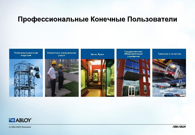 Профессиональные Конечные Пользователи Телекоммуникационная индустрия Энергетика и коммунальные услуги Банки, Музеи Государственные, Образовательные учреждения