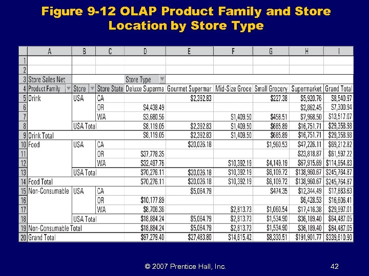 Figure 9 -12 OLAP Product Family and Store Location by Store Type © 2007