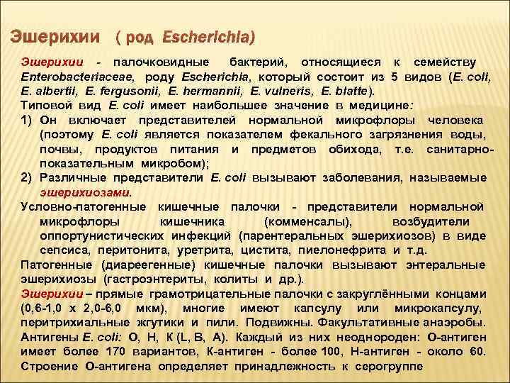 Эшерихии ( род Escherichia) Эшерихии - палочковидные бактерий, относящиеся к семейству Enterobacteriaceae, роду Escherichia,