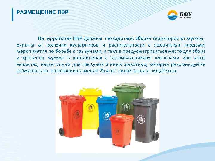 РАЗМЕЩЕНИЕ ПВР На территории ПВР должны проводиться: уборка территории от мусора, очистка от колючих