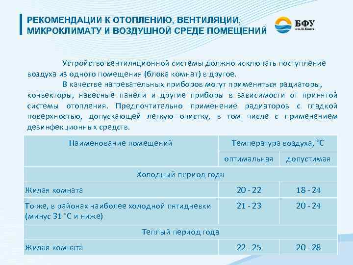 РЕКОМЕНДАЦИИ К ОТОПЛЕНИЮ, ВЕНТИЛЯЦИИ, МИКРОКЛИМАТУ И ВОЗДУШНОЙ СРЕДЕ ПОМЕЩЕНИЙ Устройство вентиляционной системы должно исключать