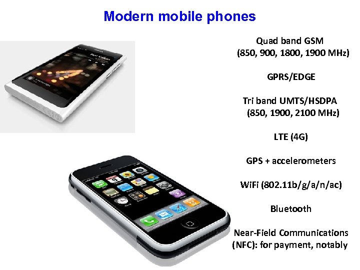Modern mobile phones Quad band GSM (850, 900, 1800, 1900 MHz) GPRS/EDGE Tri band