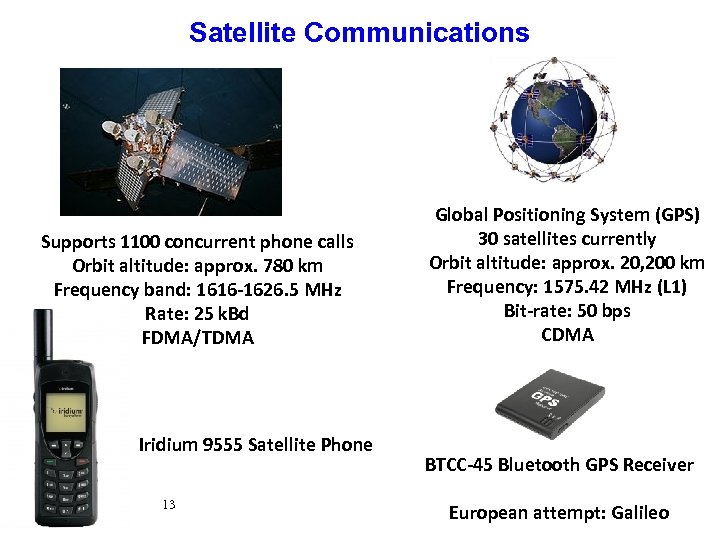 Satellite Communications Supports 1100 concurrent phone calls Orbit altitude: approx. 780 km Frequency band: