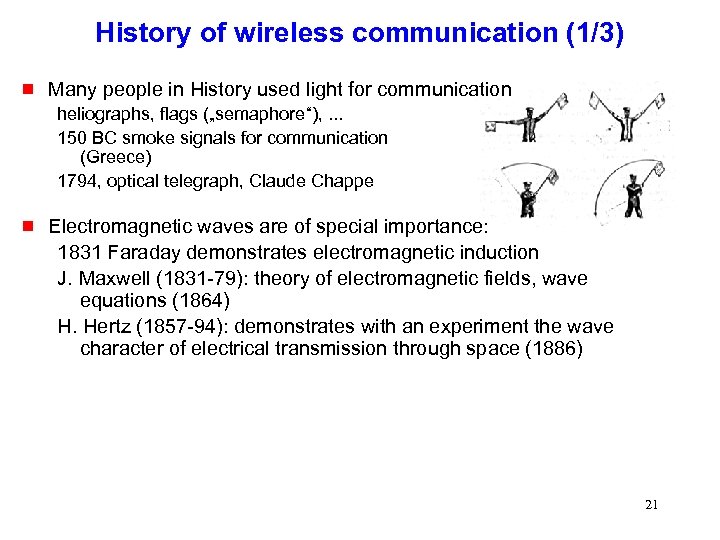 History of wireless communication (1/3) g Many people in History used light for communication