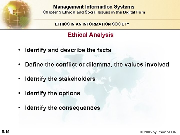 Management Information Systems Chapter 5 Ethical and Social Issues in the Digital Firm ETHICS