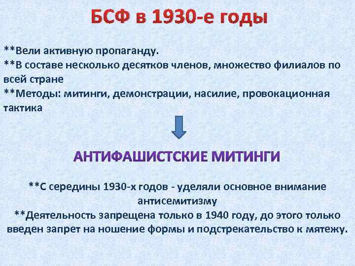 БСФ в 1930 -е годы **Вели активную пропаганду. **В составе несколько десятков членов, множество