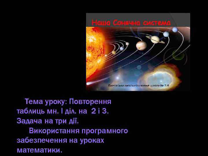 Тема уроку: Повторення таблиць мн. І діл. на 2 і 3. Задача на три