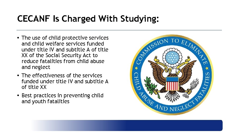 CECANF Is Charged With Studying: • The use of child protective services and child