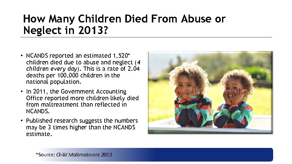 How Many Children Died From Abuse or Neglect in 2013? • NCANDS reported an