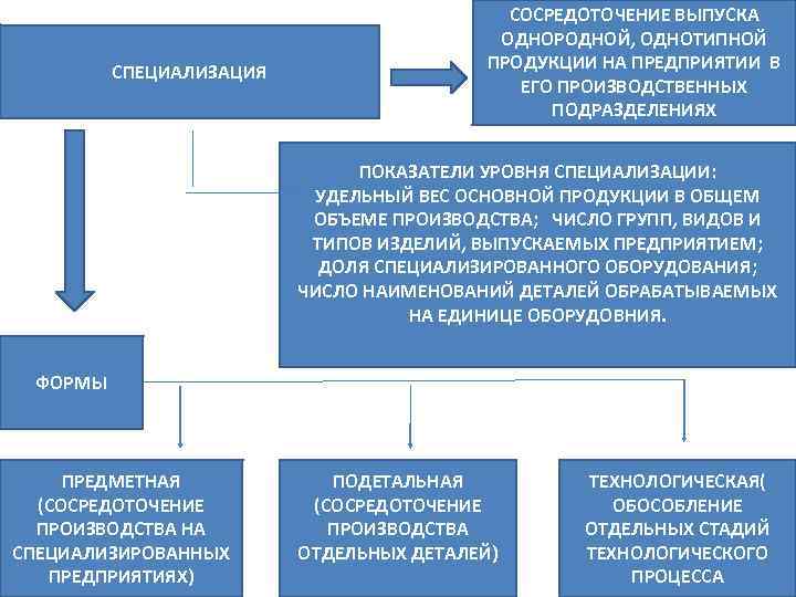 СПЕЦИАЛИЗАЦИЯ СОСРЕДОТОЧЕНИЕ ВЫПУСКА ОДНОРОДНОЙ, ОДНОТИПНОЙ ПРОДУКЦИИ НА ПРЕДПРИЯТИИ В ЕГО ПРОИЗВОДСТВЕННЫХ ПОДРАЗДЕЛЕНИЯХ ПОКАЗАТЕЛИ УРОВНЯ