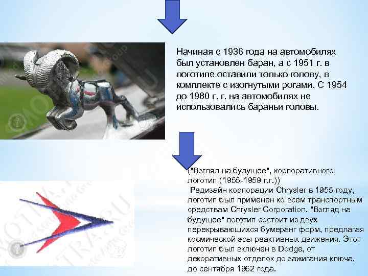 Начиная с 1936 года на автомобилях был установлен баран, а с 1951 г. в