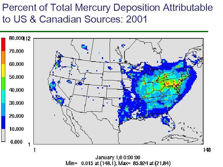 Percent of Total Mercury Deposition Attributable to US & Canadian Sources: 2001 
